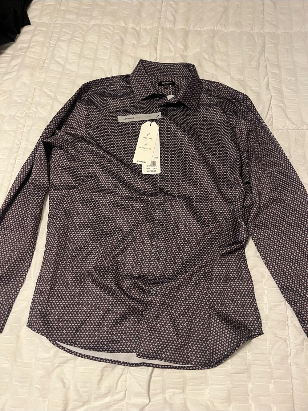 Express Men's Long-Sleeve Dress Shirt in Dark Purple Geo Print